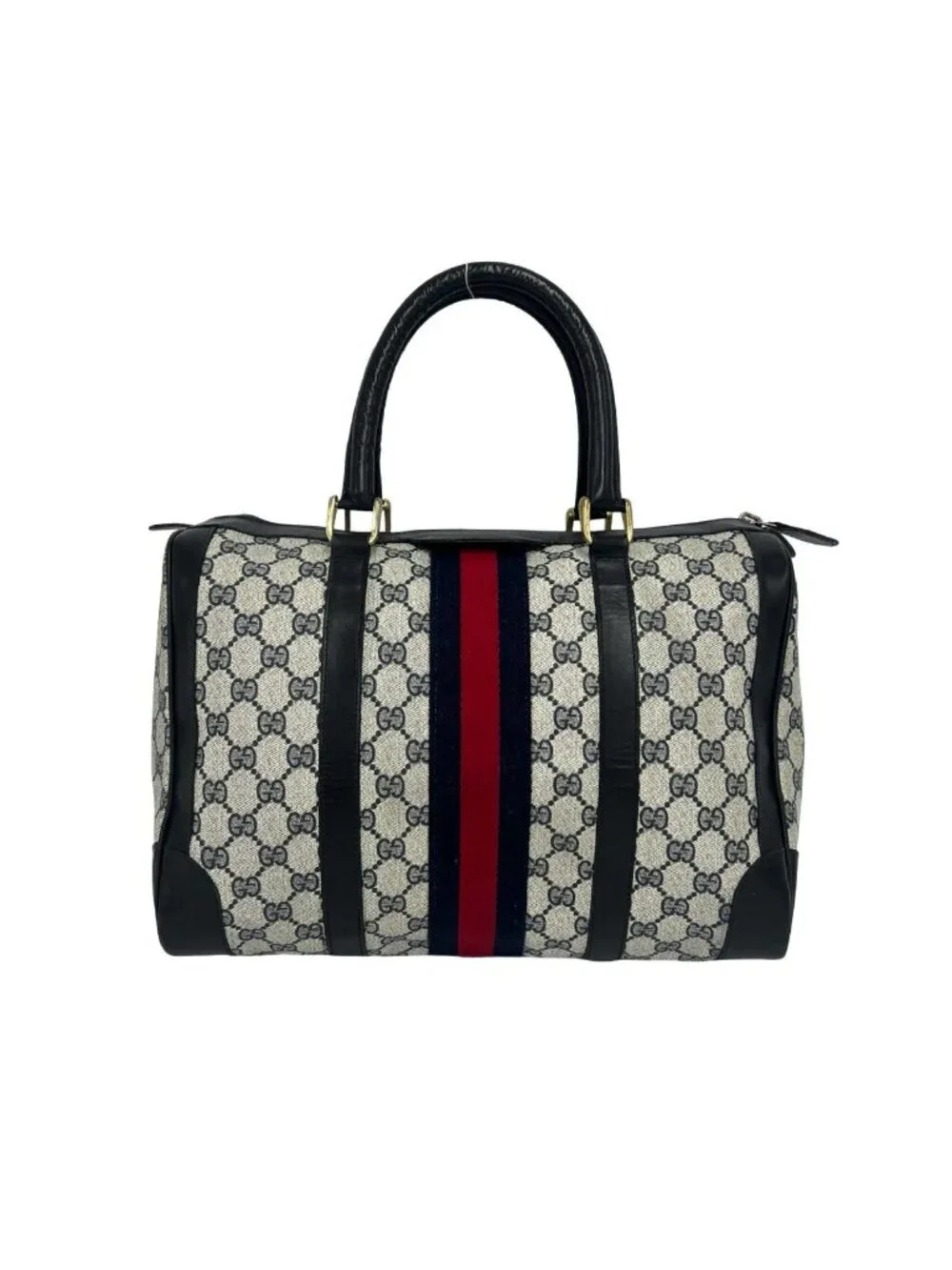 Gucci Vintage Sherry Line GG Pattern Leather Mini Boston Bag Navy